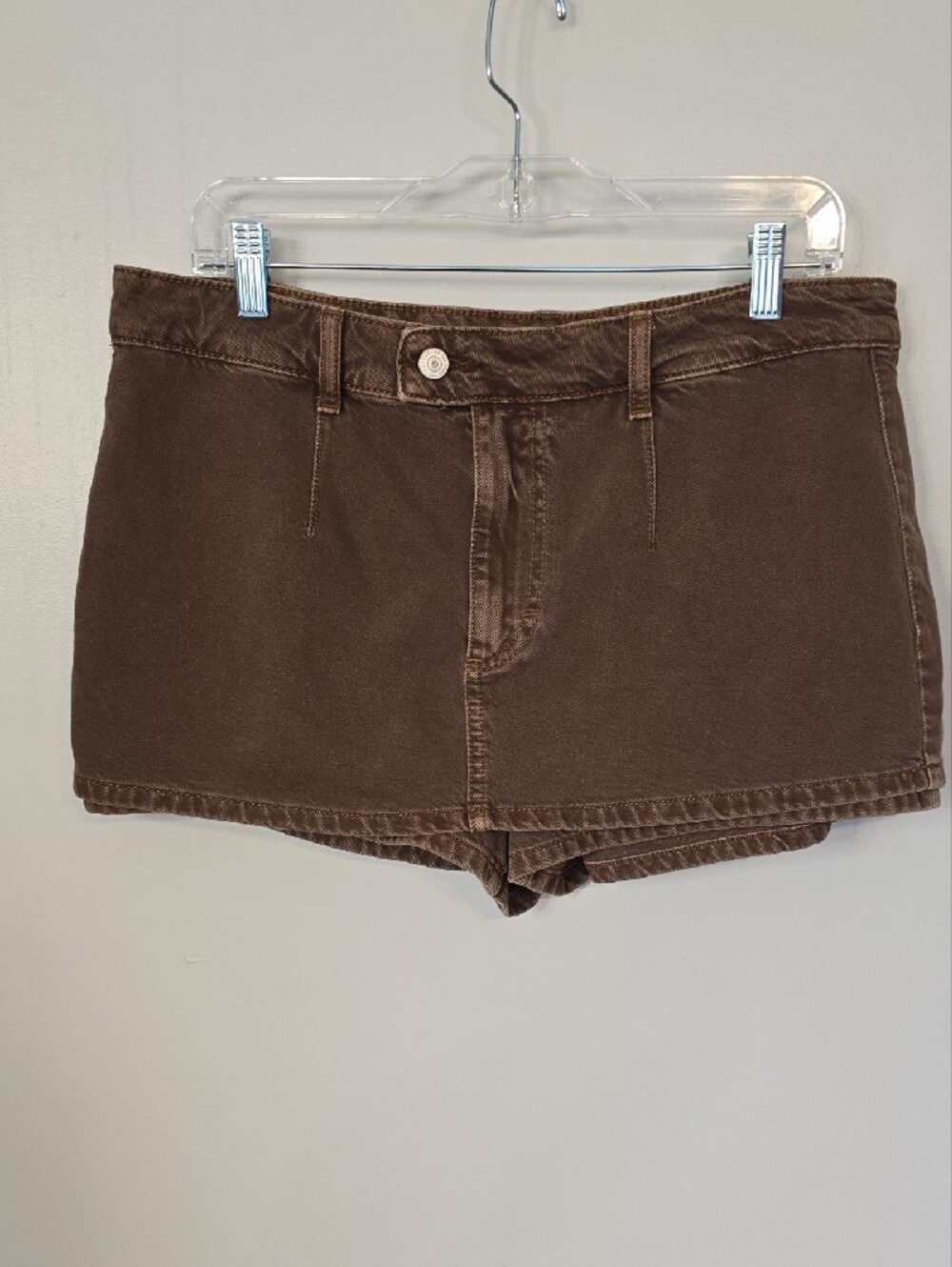 Free People Chestnut Brown Denim Mini Skort - Picture 2 of 8